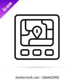 Black line Gps device with map icon isolated on white background.  Vector