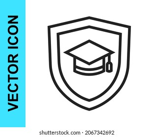 Límite de graduación de línea negra con icono de escudo aislado en fondo blanco. Concepto de seguro. Seguridad, seguridad, protección, concepto de protección.  Vector
