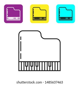 Black line Grand piano icon isolated on white background. Musical instrument. Set icons colorful square buttons. Vector Illustration