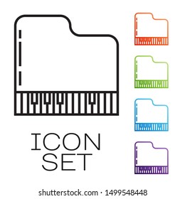 Black line Grand piano icon isolated on white background. Musical instrument. Set icons colorful. Vector Illustration