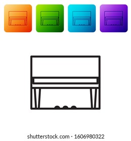 Black line Grand piano icon isolated on white background. Musical instrument. Set icons in color square buttons. Vector Illustration