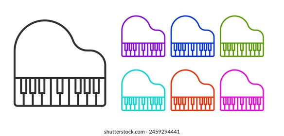 Black line Grand piano icon isolated on white background. Musical instrument. Set icons colorful. Vector