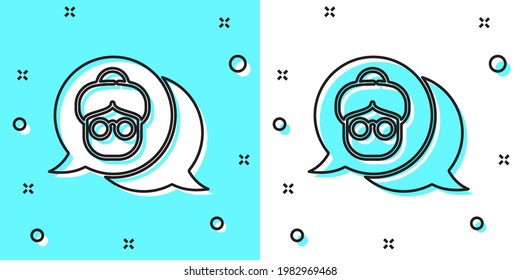 Black line Grandmother icon isolated on green and white background. Random dynamic shapes. Vector