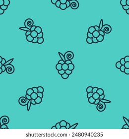 Black line Grape fruit icon isolated seamless pattern on green background.  Vector