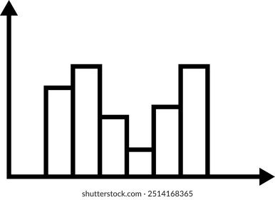 Black line graph with rising and falling bars on an axis, depicting data trends or financial growth.
