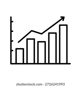Gráfico de línea negra que muestra la tendencia ascendente con barras de gráfico de barras