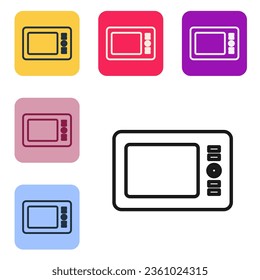 Icono de tableta gráfica de línea negra aislado en fondo blanco. Establezca iconos en los botones cuadrados de color. Ilustración vectorial