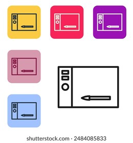 Black line Graphic tablet icon isolated on white background. Set icons in color square buttons. Vector Illustration