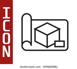 Black line Graphing paper for engineering icon isolated on white background.  Vector