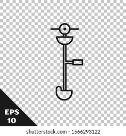 Black line Grass and weed electric string trimmer icon isolated on transparent background. Grass clipper, lawn mower isolated on white background.  Vector Illustration