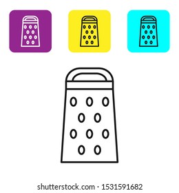 Black line Grater icon isolated on white background. Kitchen symbol. Cooking utensil. Cutlery sign. Set icons colorful square buttons. Vector Illustration