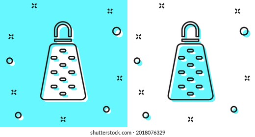 Icono de Grater de línea negra aislado en fondo verde y blanco. Símbolo de cocina. Utensil de cocina. Cartel de cuchillería. Formas dinámicas aleatorias. Vector