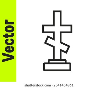 Black line Grave with cross icon isolated on white background.  Vector