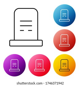 Black line Grave with tombstone icon isolated on white background. Set icons colorful circle buttons. Vector