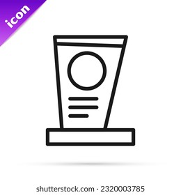 Black line Grave with tombstone icon isolated on white background.  Vector