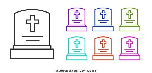 Black line Grave with tombstone icon isolated on white background. Set icons colorful. Vector