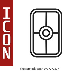 Black line Greek shield with greek ornament icon isolated on white background.  Vector