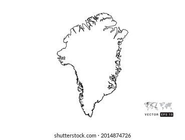 Black  line Greenland map vector on white background.