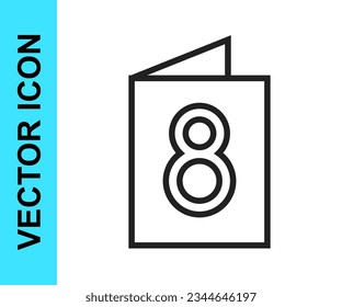 Black line Greeting card with 8 March icon isolated on white background. International Happy Women Day.  Vector