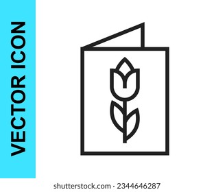 Black line Greeting card with 8 March icon isolated on white background. International Happy Women Day.  Vector