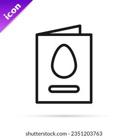 Black line Greeting card with Happy Easter icon isolated on white background. Celebration poster template for invitation or greeting card.  Vector Illustration
