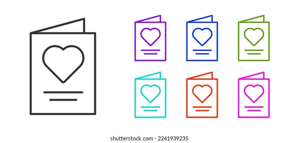 Black line Greeting card icon isolated on white background. Celebration poster template for invitation or greeting card. Set icons colorful. Vector