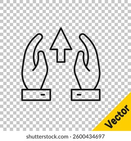 Black line Growth chart and progress in people crowd icon isolated on transparent background. Arrow finance up. Businessman of success.  Vector - Powered by Shutterstock - Get 15% off with code: PIKWIZARD15