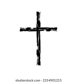 Black line grunge cross christian crucifix religion icon vector design