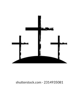 Black line grunge cross christian crucifix religion on grave tomb halloween icon vector design
