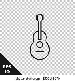 Black line Guitar icon isolated on transparent background. Acoustic guitar. String musical instrument.  Vector Illustration