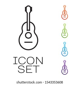 Black line Guitar icon isolated on white background. Acoustic guitar. String musical instrument. Set icons colorful. Vector Illustration