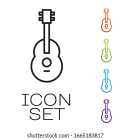 Black line Guitar icon isolated on white background. Acoustic guitar. String musical instrument. Set icons colorful. Vector Illustration