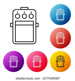 Black line Guitar pedal icon isolated on white background. Musical equipment. Set icons colorful circle buttons. Vector Illustration