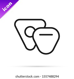 Black line Guitar pick icon isolated on white background. Musical instrument.  Vector Illustration