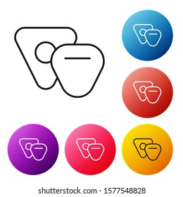 Black line Guitar pick icon isolated on white background. Musical instrument. Set icons colorful circle buttons. Vector Illustration