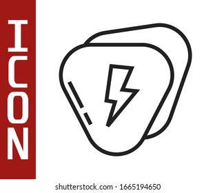 Black line Guitar pick icon isolated on white background. Musical instrument.  Vector Illustration