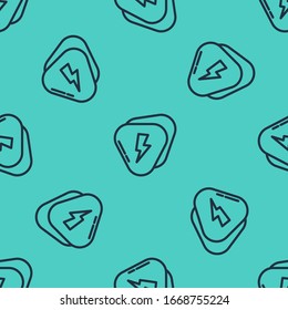 Black line Guitar pick icon isolated seamless pattern on green background. Musical instrument.  Vector Illustration