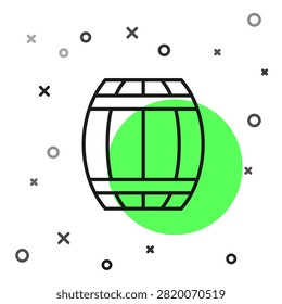 Black line Gun powder barrel icon isolated on white background. TNT dynamite wooden old barrel.  Vector