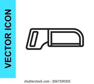 Black line Hacksaw icon isolated on white background. Metal saw for wood and metal.  Vector