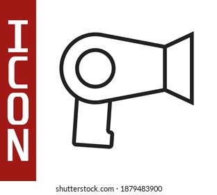 Black line Hair dryer icon isolated on white background. Hairdryer sign. Hair drying symbol. Blowing hot air.  Vector