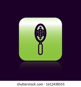 Black line Hairbrush icon isolated on black background. Comb hair sign. Barber symbol. Green square button. Vector Illustration