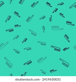 Black line Hairbrush icon isolated seamless pattern on green background. Comb hair sign. Barber symbol.  Vector