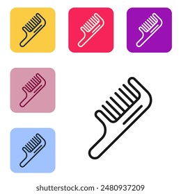 Black line Hairbrush icon isolated on white background. Comb hair sign. Barber symbol. Set icons in color square buttons. Vector