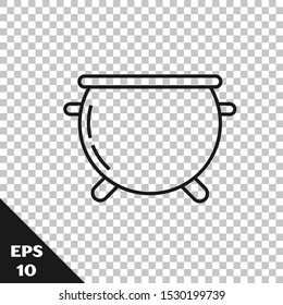 Black line Halloween witch cauldron icon isolated on transparent background. Happy Halloween party.  Vector Illustration