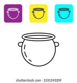 Black line Halloween witch cauldron icon isolated on white background. Happy Halloween party. Set icons colorful square buttons. Vector Illustration