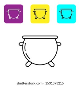 Black line Halloween witch cauldron icon isolated on white background. Happy Halloween party. Set icons colorful square buttons. Vector Illustration