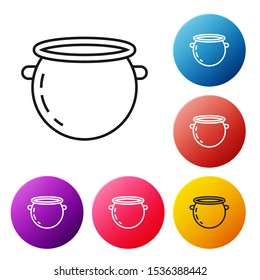 Black line Halloween witch cauldron icon isolated on white background. Happy Halloween party. Set icons colorful circle buttons. Vector Illustration