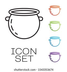 Black line Halloween witch cauldron icon isolated on white background. Happy Halloween party. Set icons colorful. Vector Illustration
