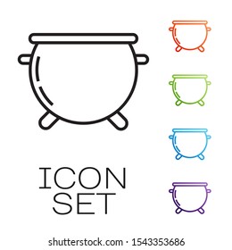 Black line Halloween witch cauldron icon isolated on white background. Happy Halloween party. Set icons colorful. Vector Illustration