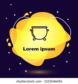 Black line Halloween witch cauldron icon isolated on dark blue background. Happy Halloween party. Abstract banner with liquid shapes. Vector Illustration